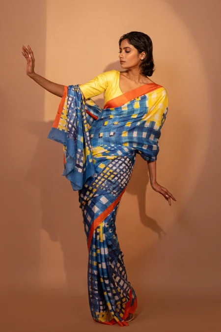 Unallume Print saree designs Unique saree designs Artisan saree designs Indian print sarees Printed saree party wear Printed saree silk Blue saree, retro saree