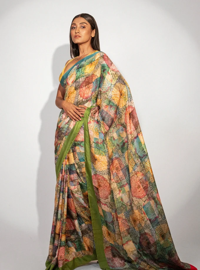 Unallume Print saree designs Unique saree designs Artisan saree designs Indian print sarees Printed saree party wear Printed saree silk Green Saree, floral saree, multi color , Metallic Golden Red Gray designer saree bollywood saree indian saree silk saree fashion art inspired fashion handloom trendy cocktail saree party wear artistic fashion fashion trends indian saree tissue organza pure silk ready to wear saree cotton saree printed saree handloom saree