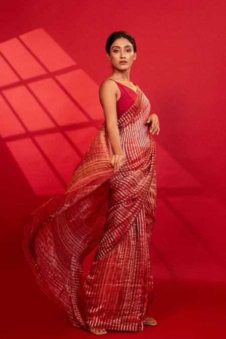 Unallume Print saree designs Unique saree designs Artisan saree designs Indian print sarees Printed saree party wear Printed saree silk red saree