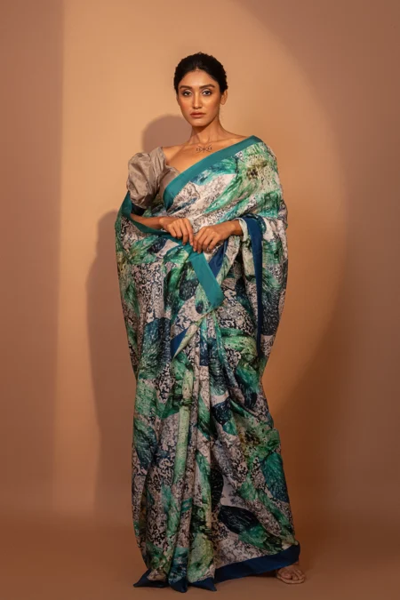 Unallume turquoise, sky blue and navy blue, party wear.