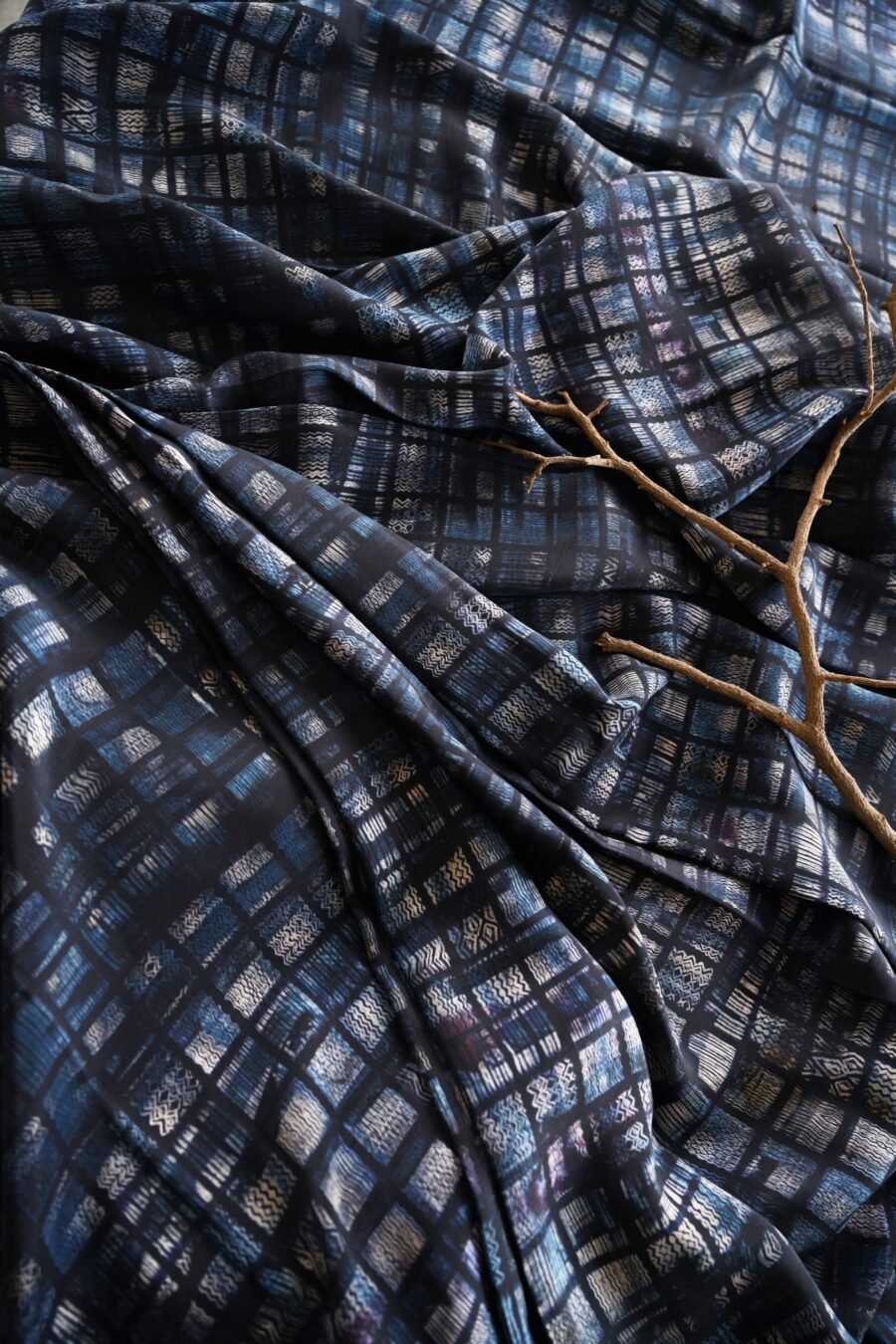 Unallume Shibori Textured Silk Printed Yardage
