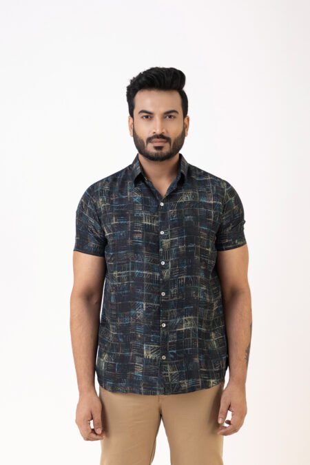 The Checkered Code Blue Silk Shirt
