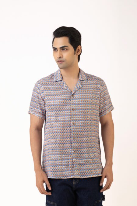 Blue Mist Geo Linen Shirt