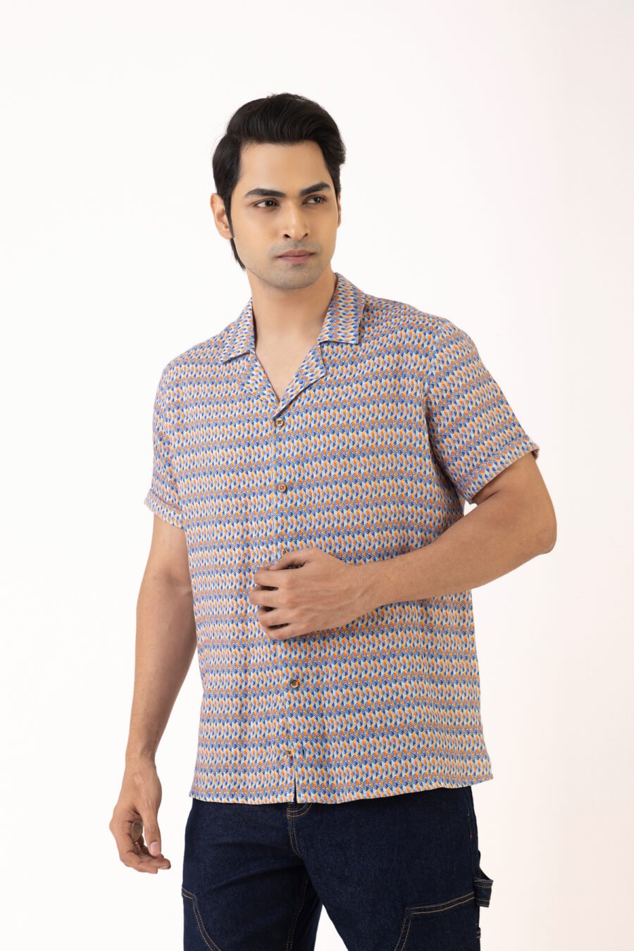 Unallume Blue Mist Geo Linen Shirt