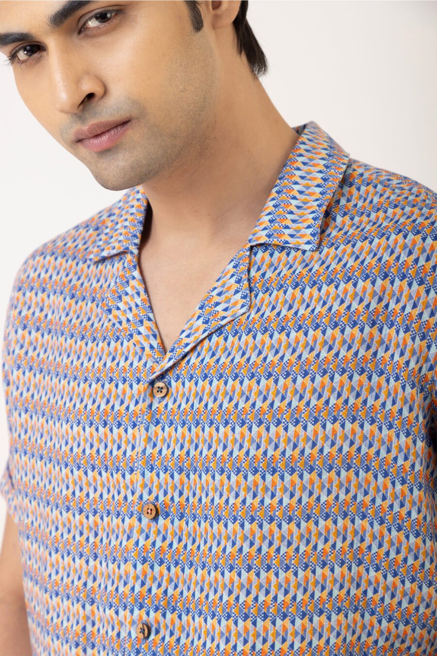 Unallume Blue Mist Geo Linen Shirt