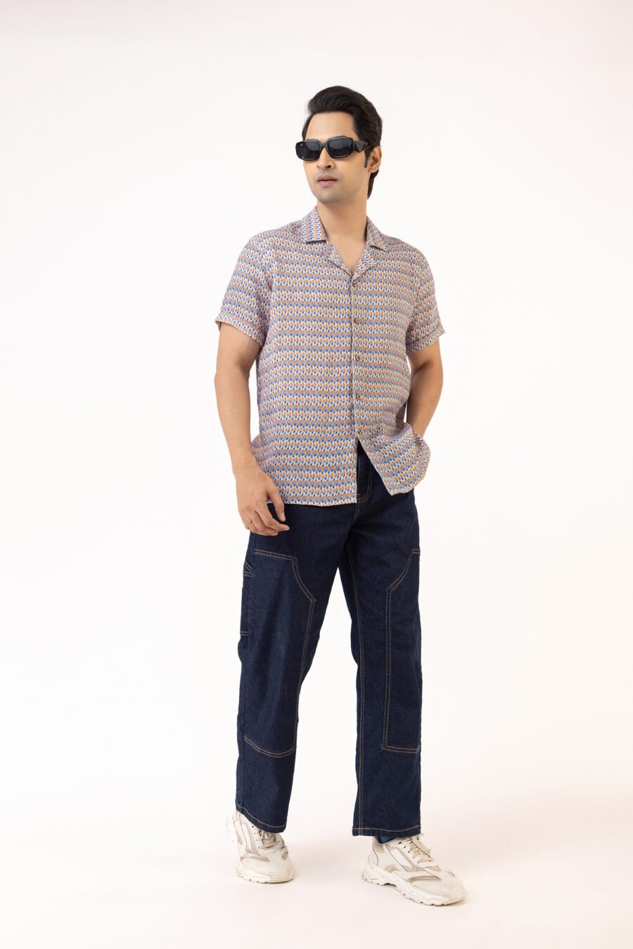 Unallume Blue Mist Geo Linen Shirt