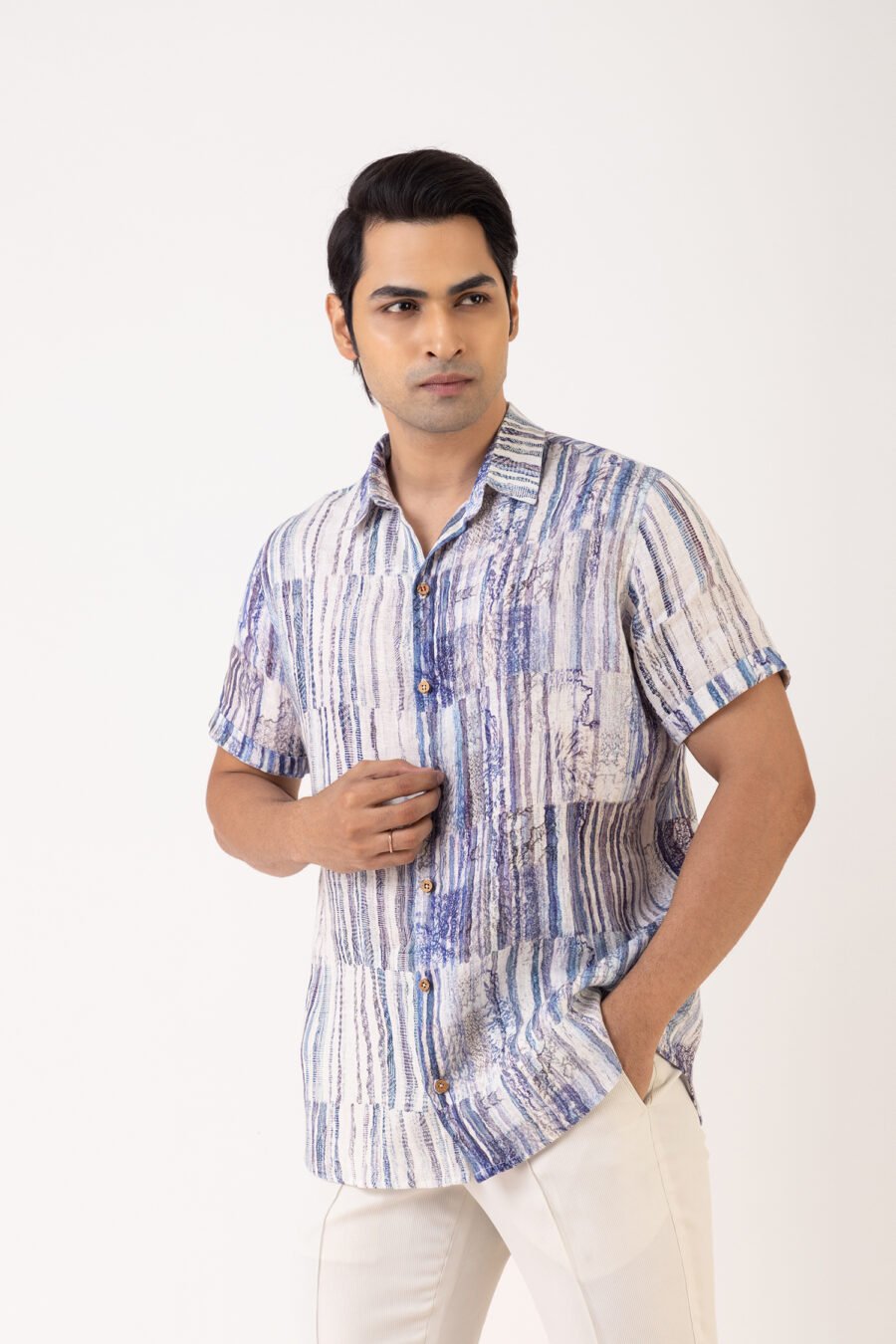 Iced Indigo Stripe Linen Shirt - Image 2