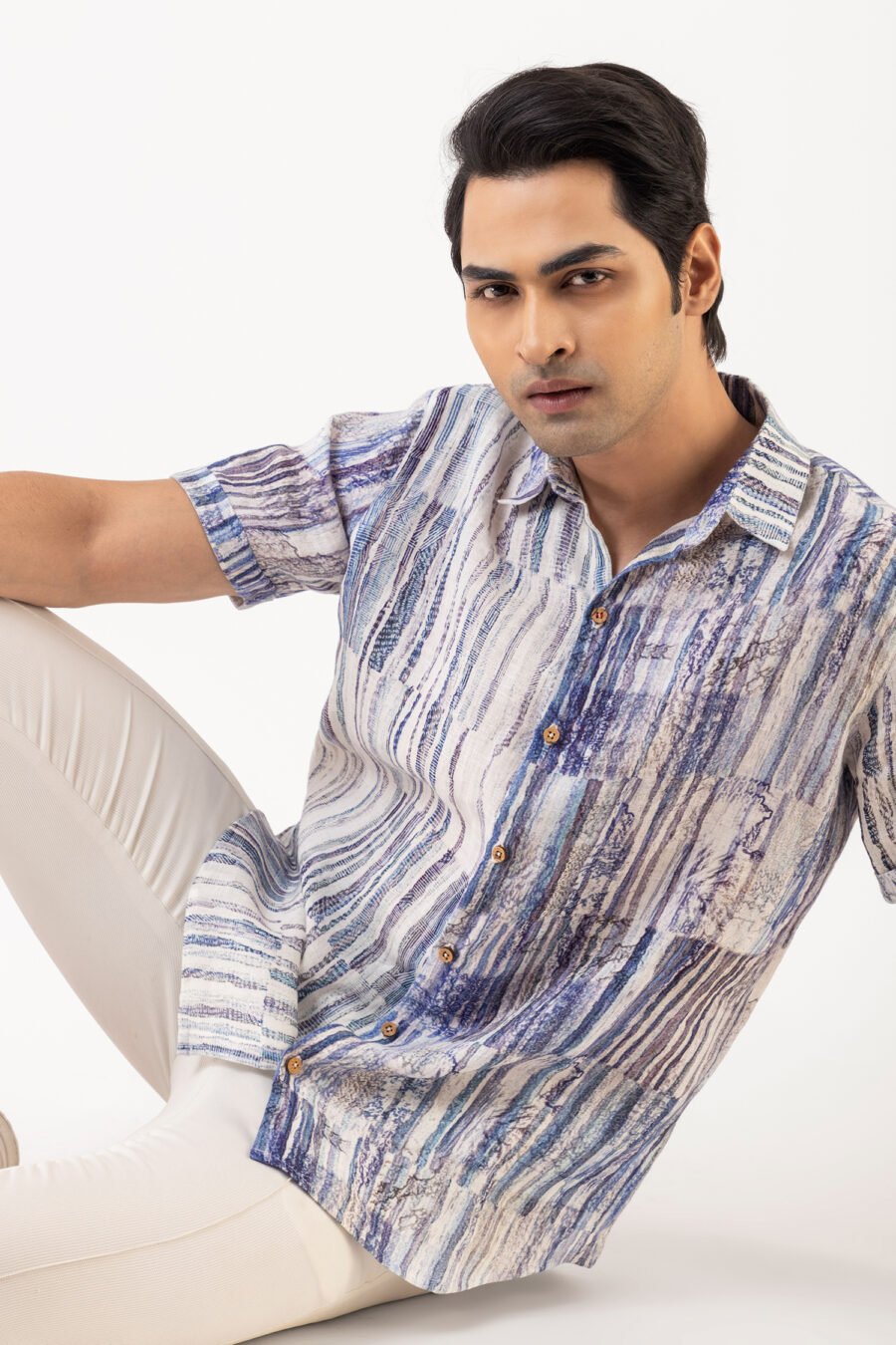Iced Indigo Stripe Linen Shirt - Image 6