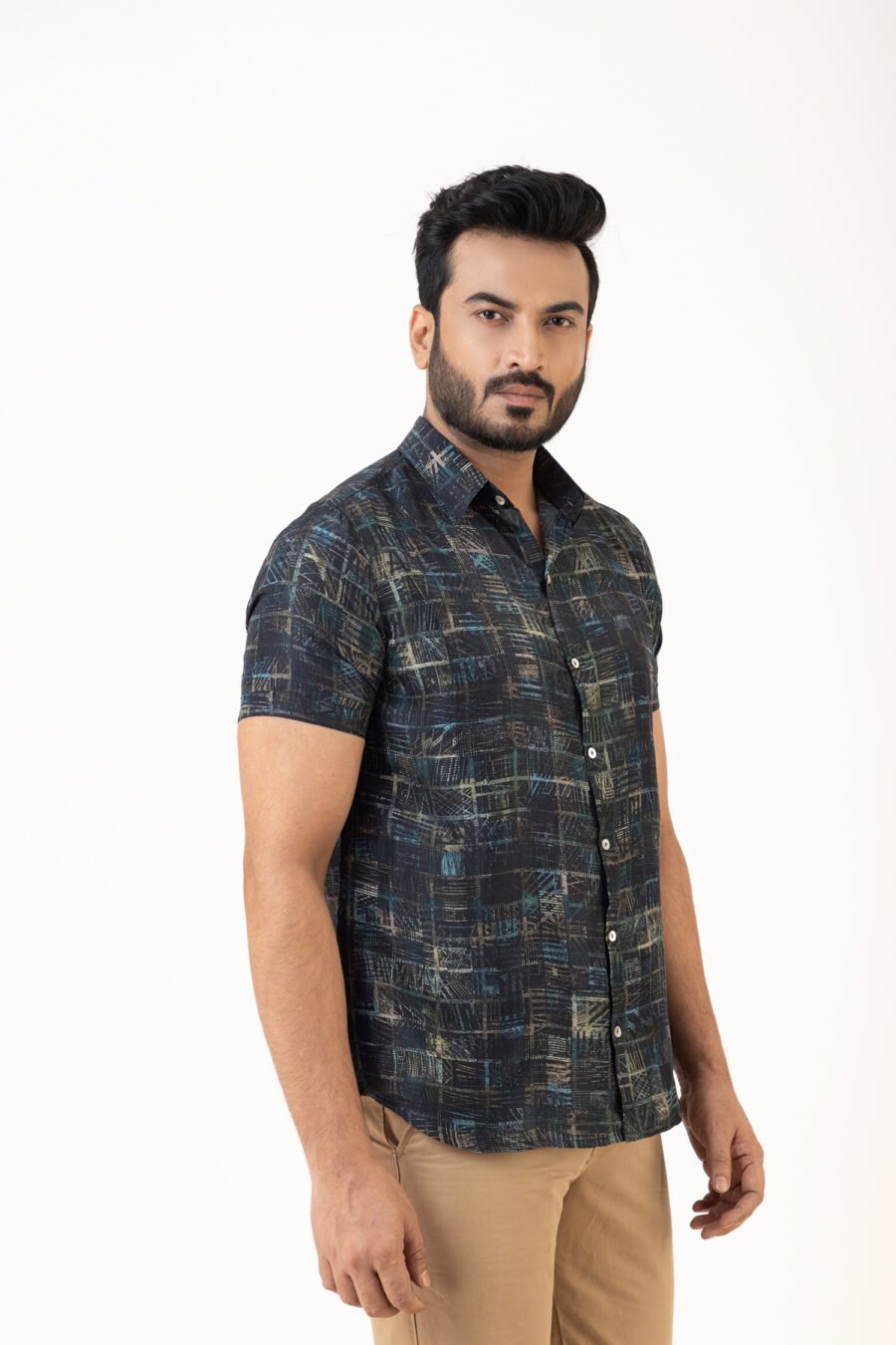 The Checkered Code Blue Silk Shirt - Image 2