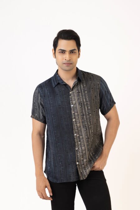 Mid-blue Striped Silk Shirt