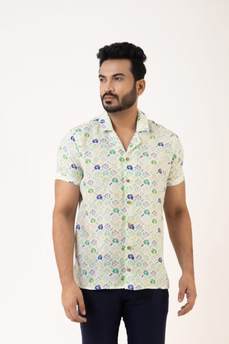 Paw-sitive Vibes Blue Linen Shirt