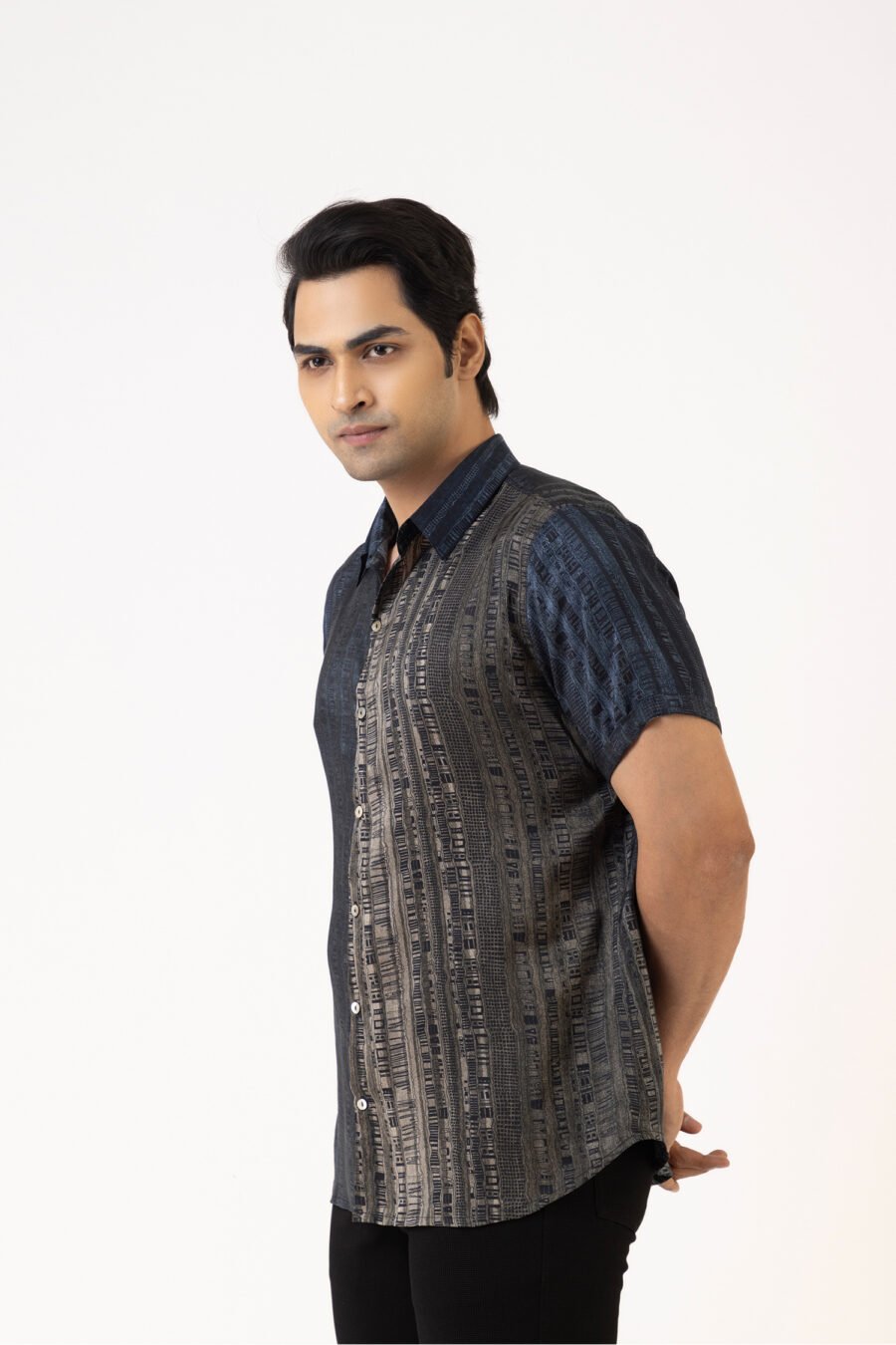 Unallume Mid-blue Striped Silk Shirt