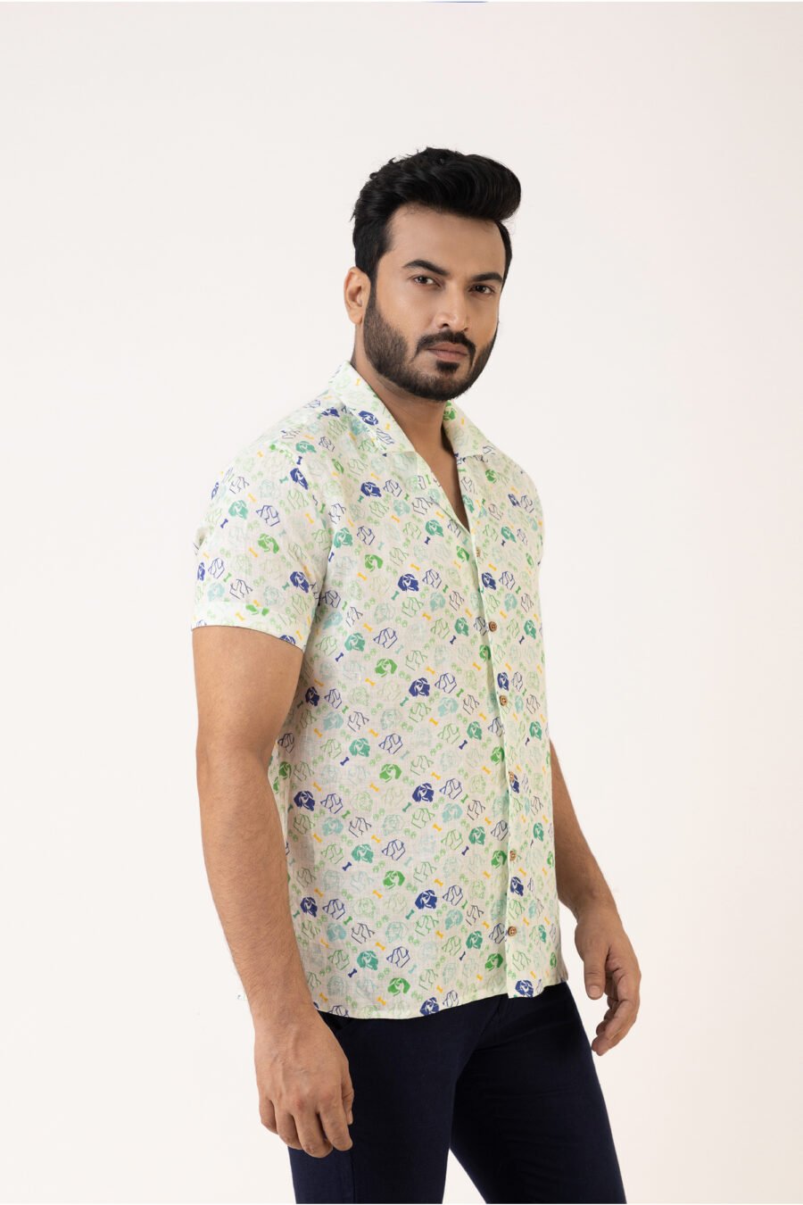 Paw-sitive Vibes Blue Linen Shirt - Image 2