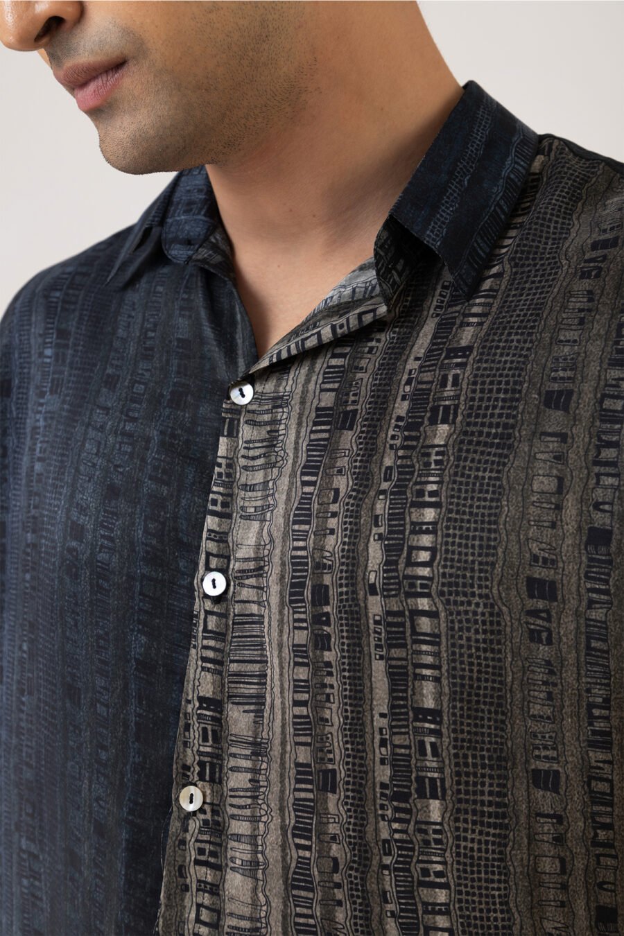 Unallume Mid-blue Striped Silk Shirt