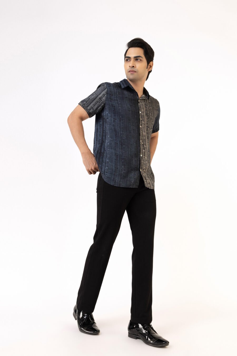 Unallume Mid-blue Striped Silk Shirt
