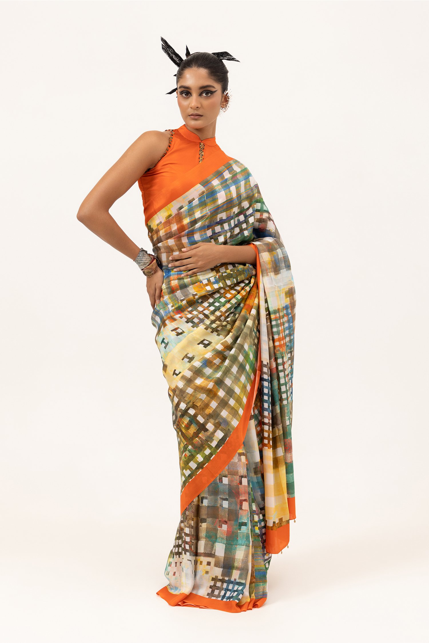 Unallume Vibrant Grid Silk Saree