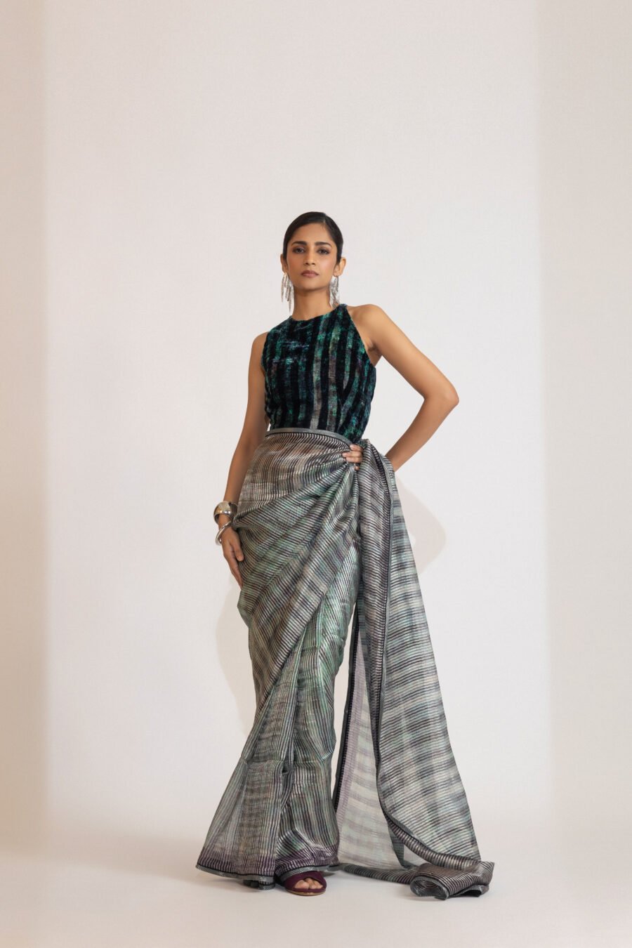Nira Striped Silk Saree - Image 2