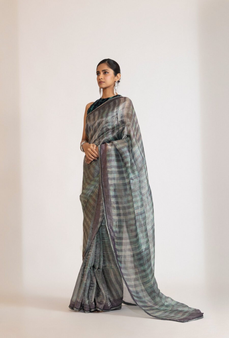 Nira Striped Silk Saree - Image 4