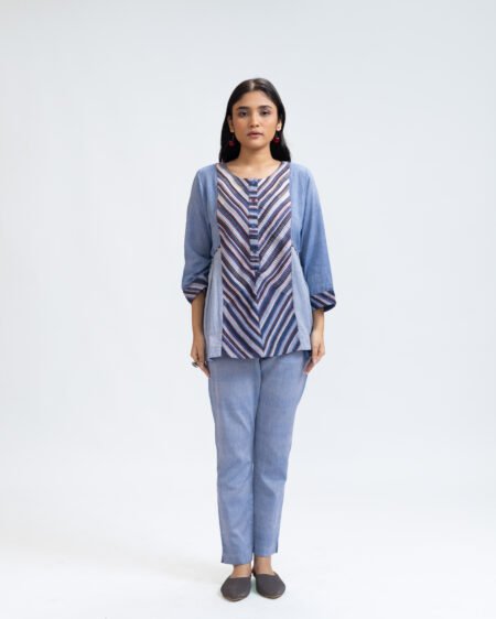 Chevron Panel Blue Tunic Top