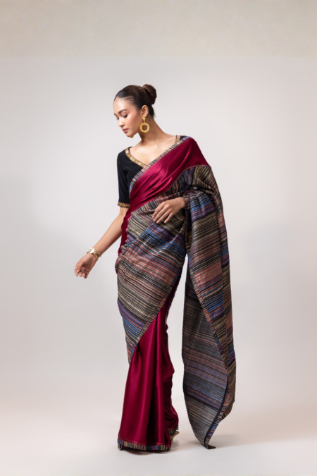Twilight Horizon Red Handloom Saree