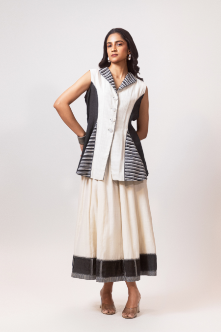 Ivory & Black Panelled Top