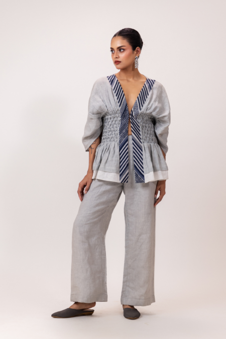 Mist Grey Textured Linen Top