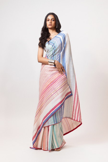 Pastel Stripe Handwoven Saree
