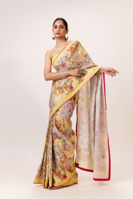 Golden Meadow Floral Saree